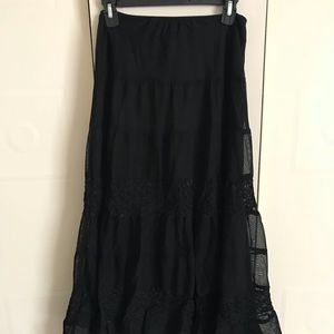 Black lace and tulle maxi skirt